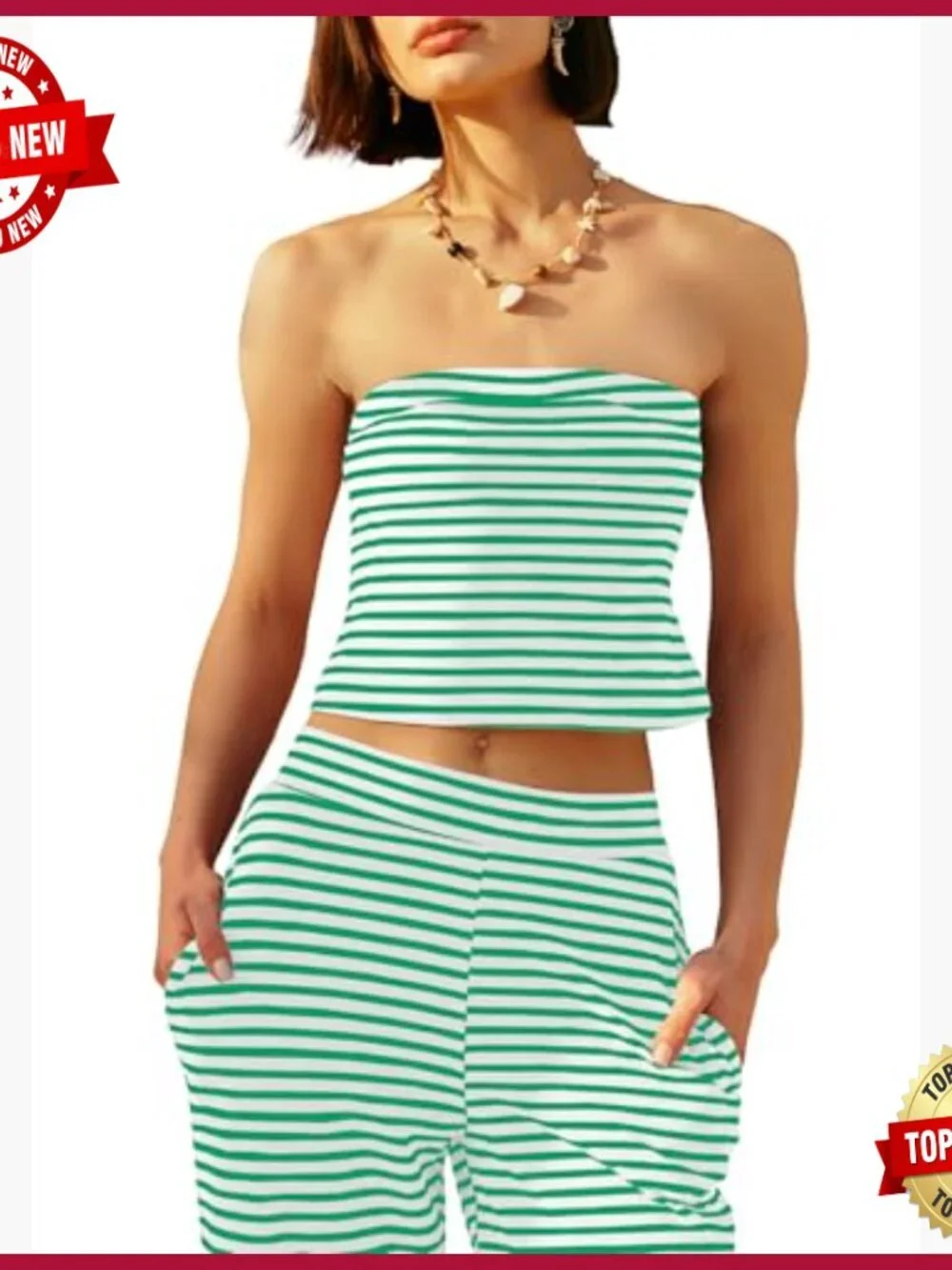 Striped Two Piece Set Tube Top and Wide Leg Pants Lounge Outfit